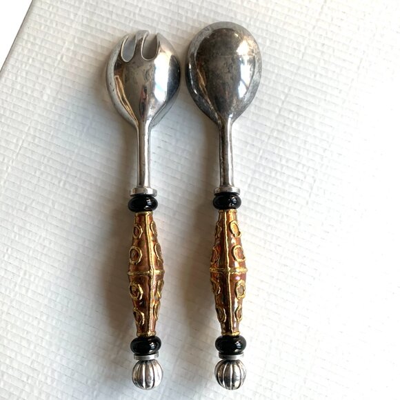 Serving Pieces for Food Salad Highly Decorative Bass Handles 12" - Picture 8 of 9